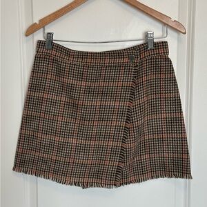 Urban Outfitter Plaid Houndstooth Mini Wrap Skirt - Brown, Orange, Black